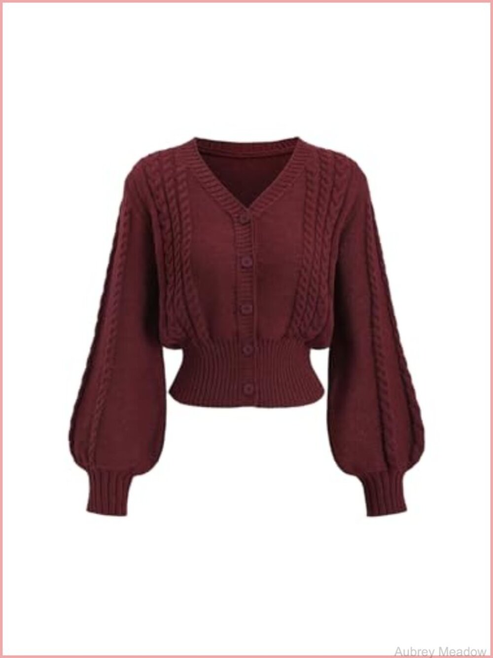 Women's Button Up V Neck Lantern Sleeve Crop Cardigan Sweater Chunky Knit